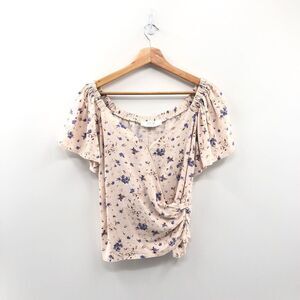 ASTR THE LABEL Flutter Sleeve Faux Wrap Top‎ PERIWINKLE FLORAL M